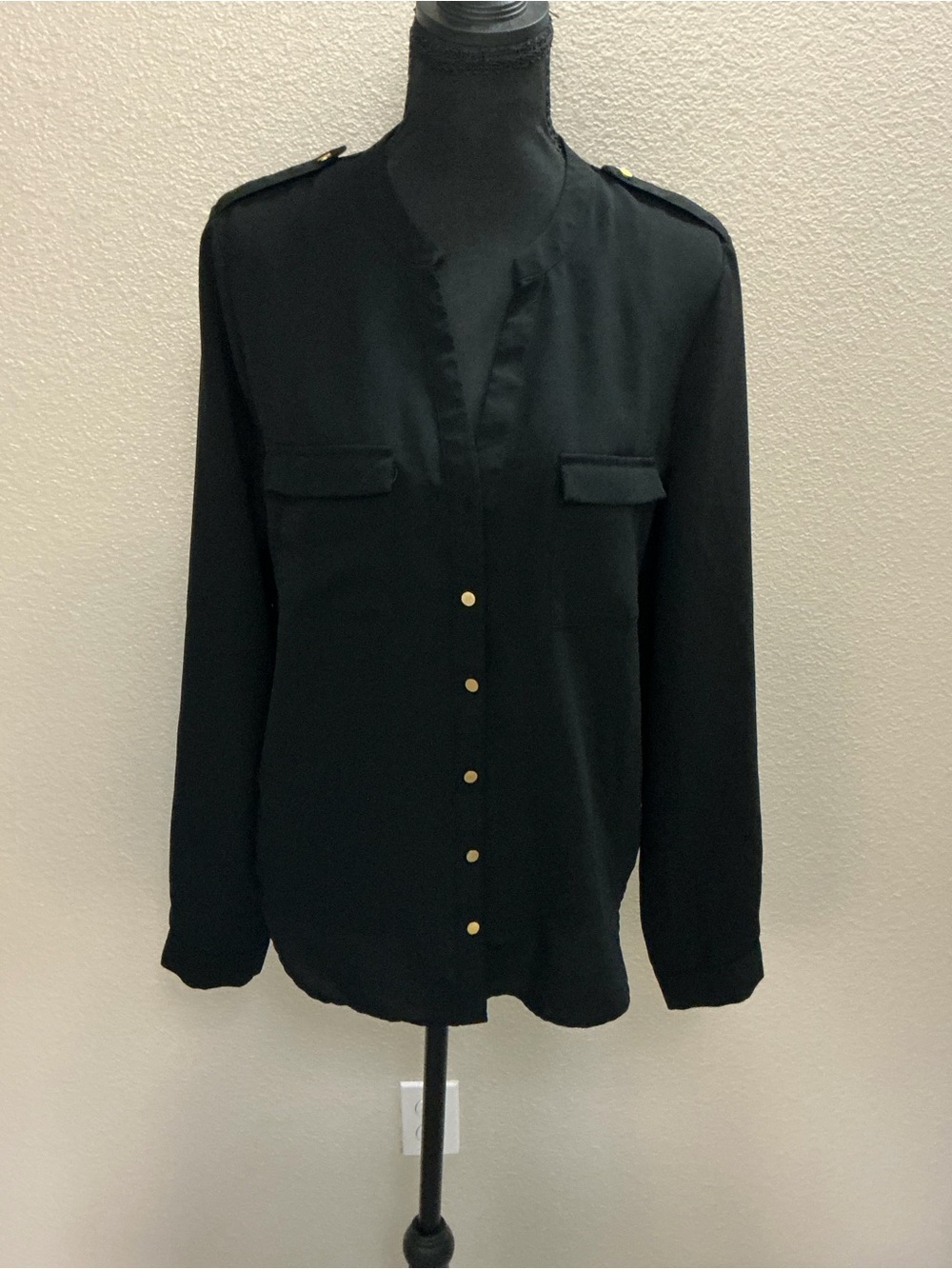 Forever 21 Black Button-Front Utility Shirt with Gold Buttons